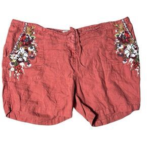 Johnny Was Coral Embroidered Linen Shorts